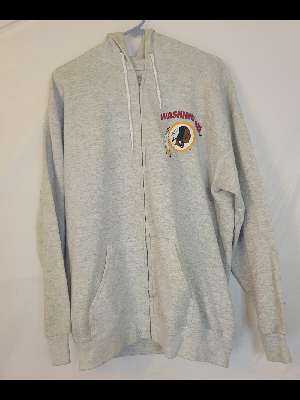 Light Gray Full-Zip Hoodie with Washington Graphic